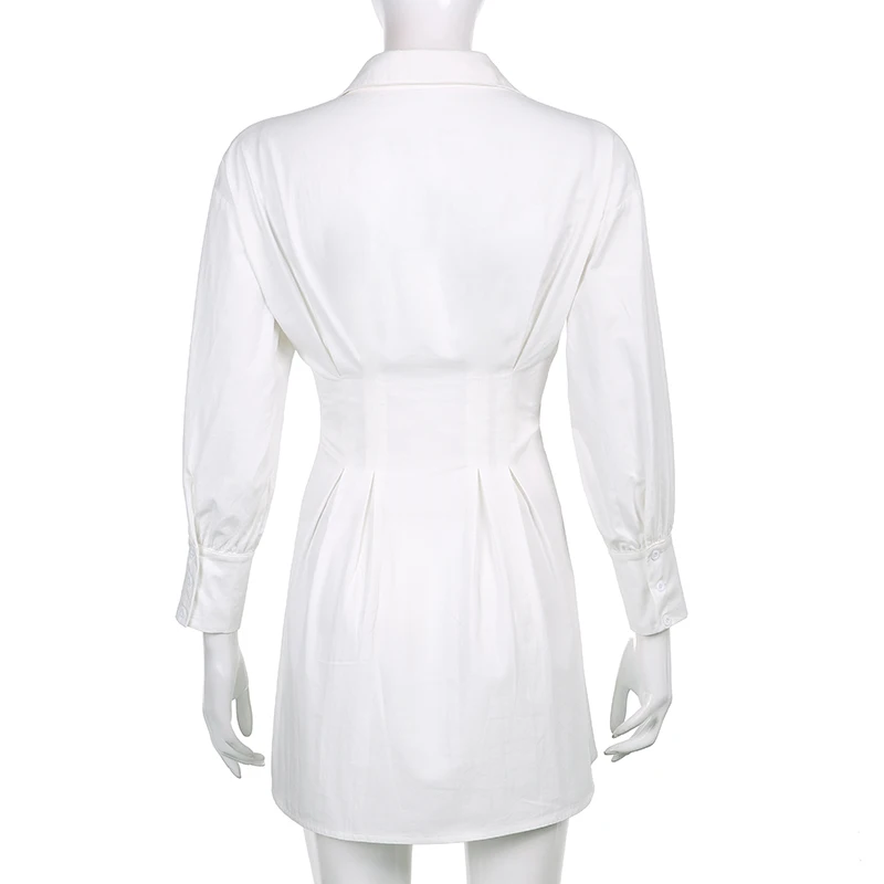 

Casual Solid Corset Bandage Mini Y2k White Dress Women 2021Summer Long Sleeve Party Sundress Female Short A-Line Light Dresses