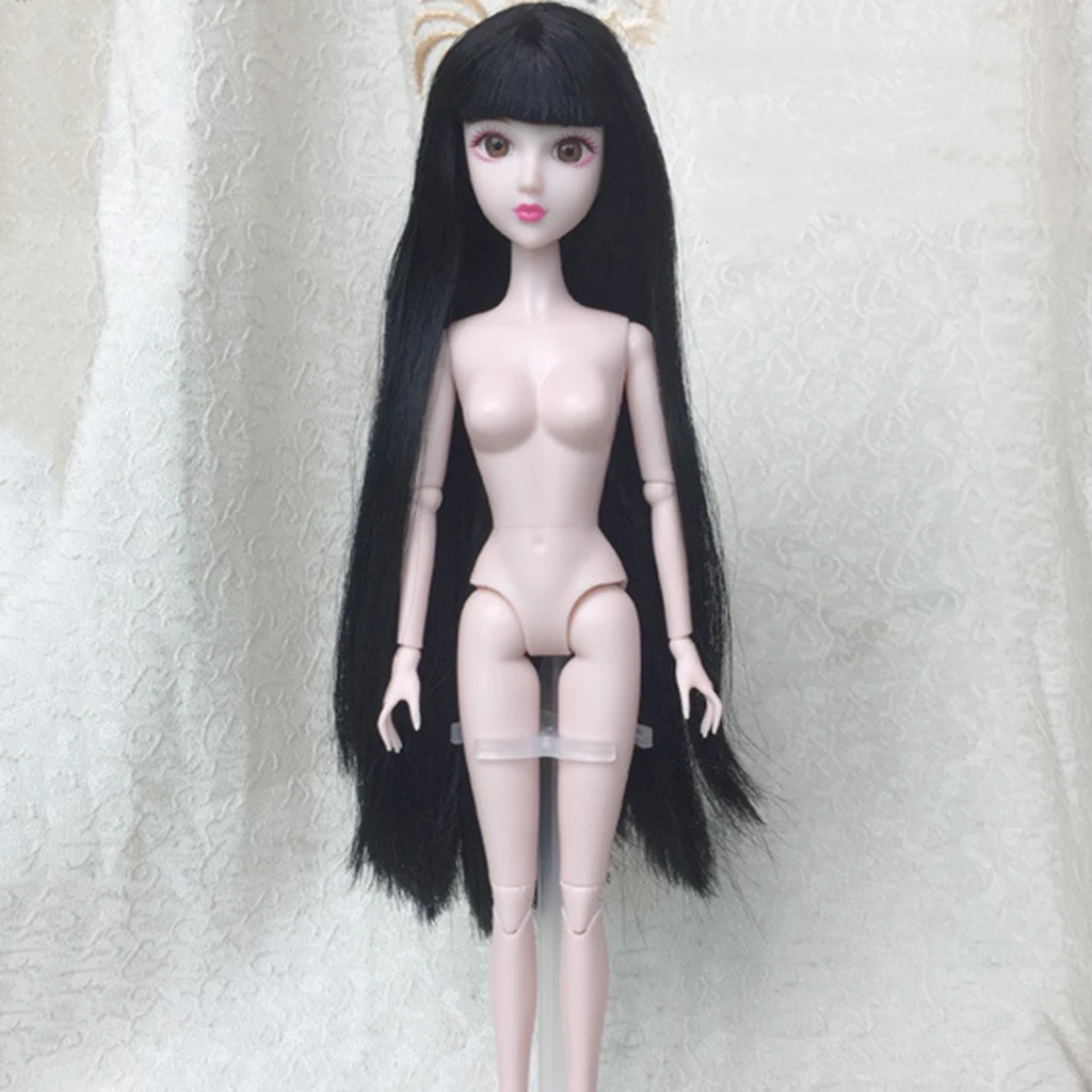 

1/6 BJD Ball Jointed Doll Black Hair Head Sculpt & Large Chest Female Body For OB for Kurhn for MSD Replacement Body Parts