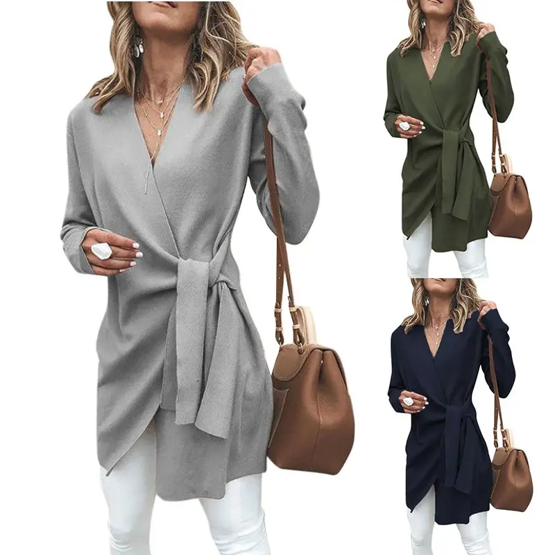 

Casual V-Collar Coat Ladies Fashion Tops Autumn Winter Women Trench