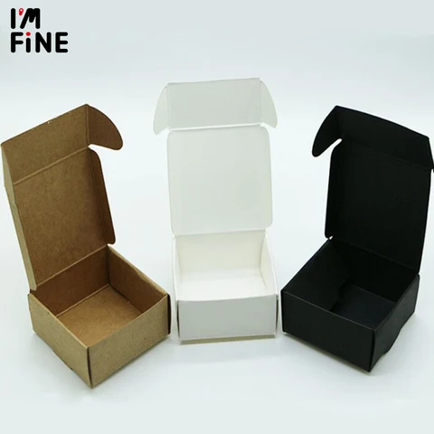 200 шт. белая коробка из крафт-бумаги, черная картонная подарочная коробка, коричневые коробки для мыла ручной работы, маленькая упаковочная коробка для ювелирных изделий, 14 размеров