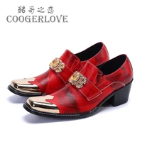 spring mens shoes business banquet increase casual leather shoes metal square head model show leather high heeled shoes
