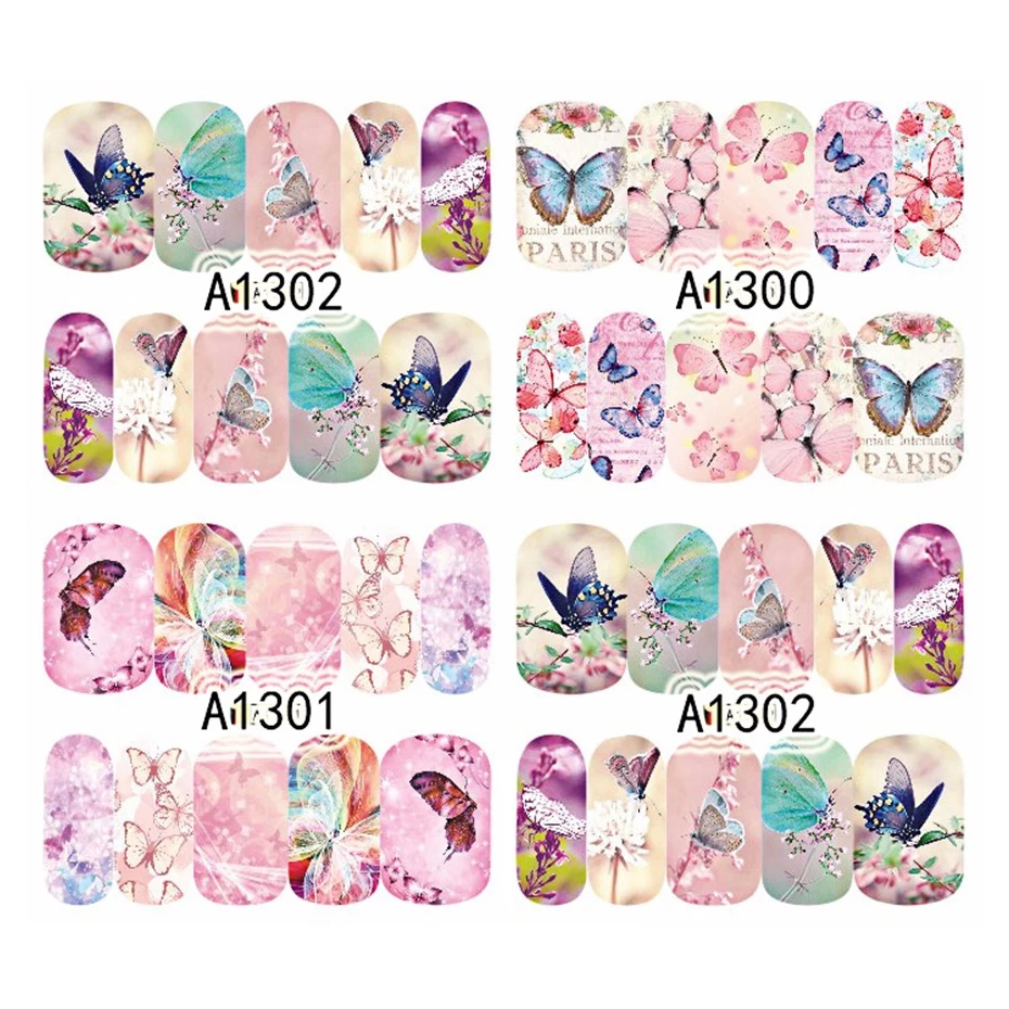 12 шт. наклейка с цветком для ногтей в виде бабочки Слайдеры нейл-арта фольга