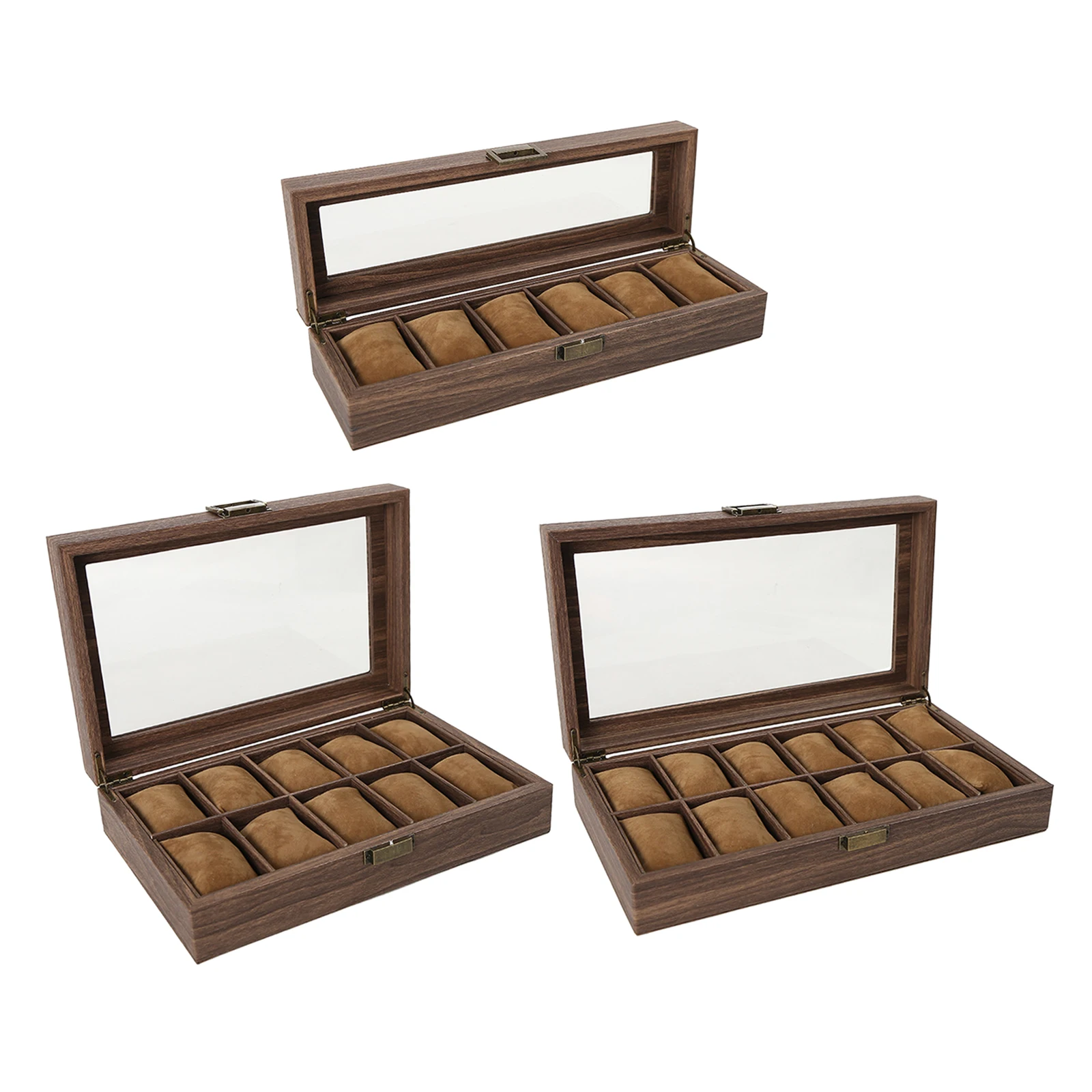 

Luxury Wooden Watch Box Men Jewelry Rings Case Organizer Glass Top