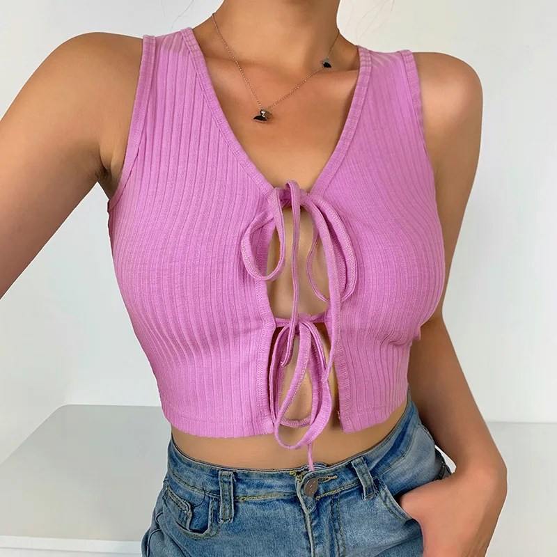 

Tossy Ribbed Sleeveless Tank Top Sexy V-Neck Hollow Out Women Cropped Tops Club Party Wear Female Fashion Knitting Vest Camisole