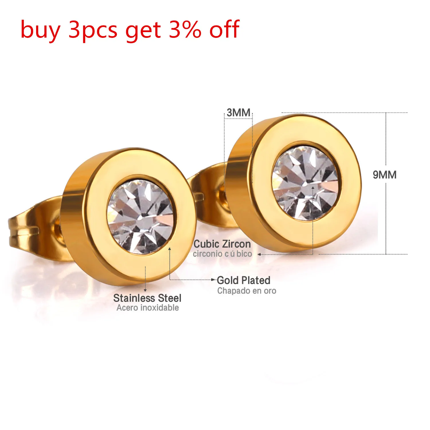 Женские круглые серьги гвоздики из нержавеющей стали с фианитом|earrings jewelry|stainless