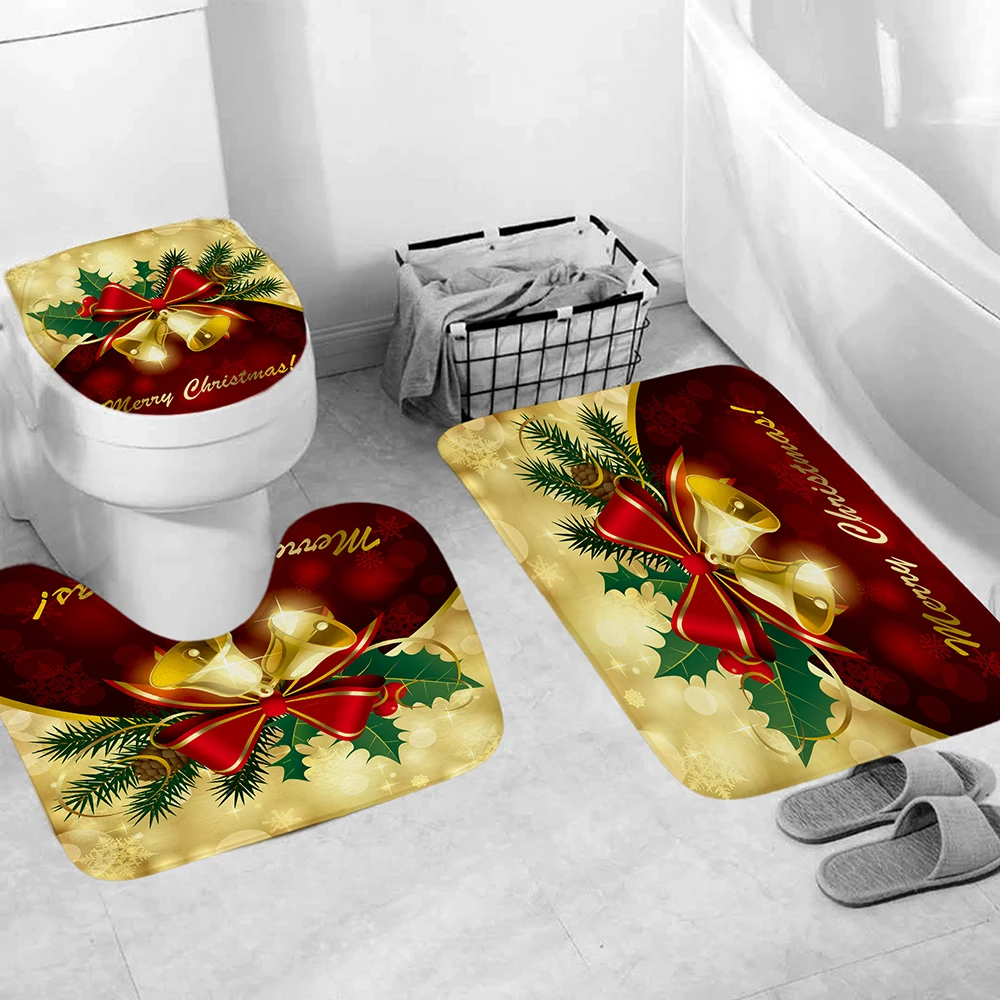 Рождественская занавеска для душа и ковер ванной комнаты наборы колокольчики