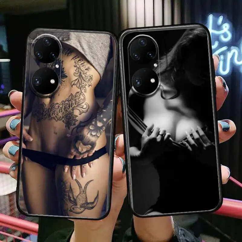 

Sexy tattoo girl Phone Case For Huawei p50 P40 p30 P20 10 9 8 Lite E Pro Plus Black Etui Coque Painting Hoesjes comic fas