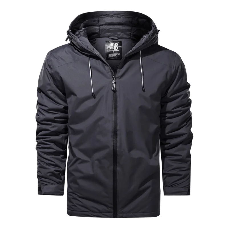 Куртка мужская демисезонная с капюшоном Бомбер на молнии однотонная ветровка в