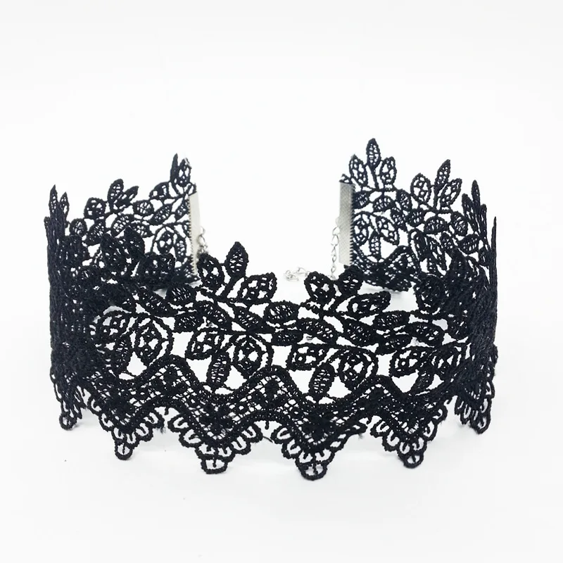 GTQ готические широкие черные кружевные Чокеры с цветами ожерелья для женщин