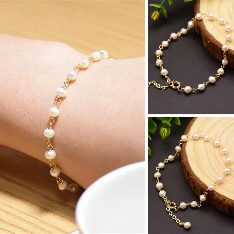 

Handmade Natural Fresh Water White Pearl Bracelets For Women Girls Wedding Engagement Handmade Fine Jewelry Bangle Accessories