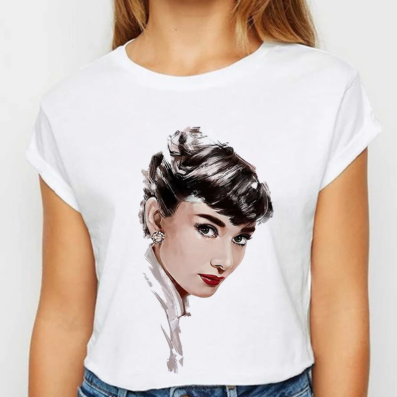 

Audrey Hepburn Graphic Print T-shirt Women Harajuku Aesthetic Vintage Tshirt Tee Summer Fashion White Tops Casual Female T Shirt