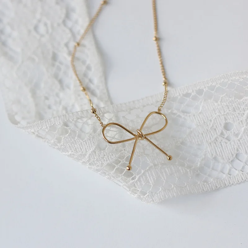 Amaiyllis 18K золотое ожерелье бант до ключиц шариковая цепочка минималистичные