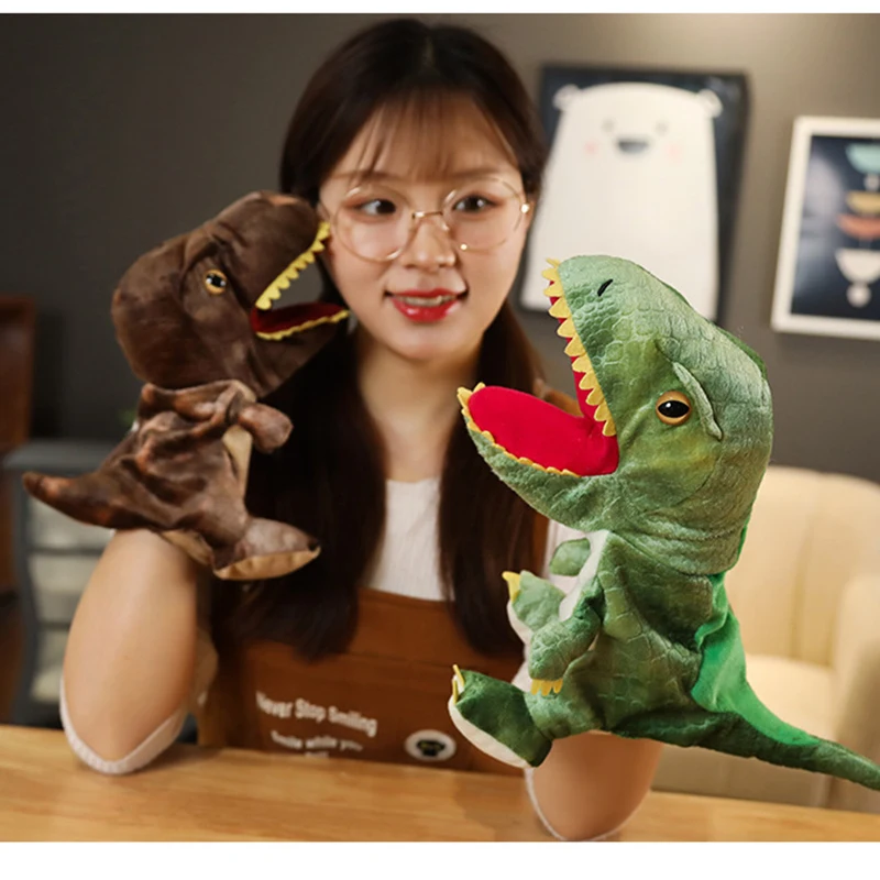 

Cute Glove Dinosaur Plush Hand Puppets Soft Stuffed Cartoon Story Telling Learning Funny Accompany Toy Baby Birthday Gift