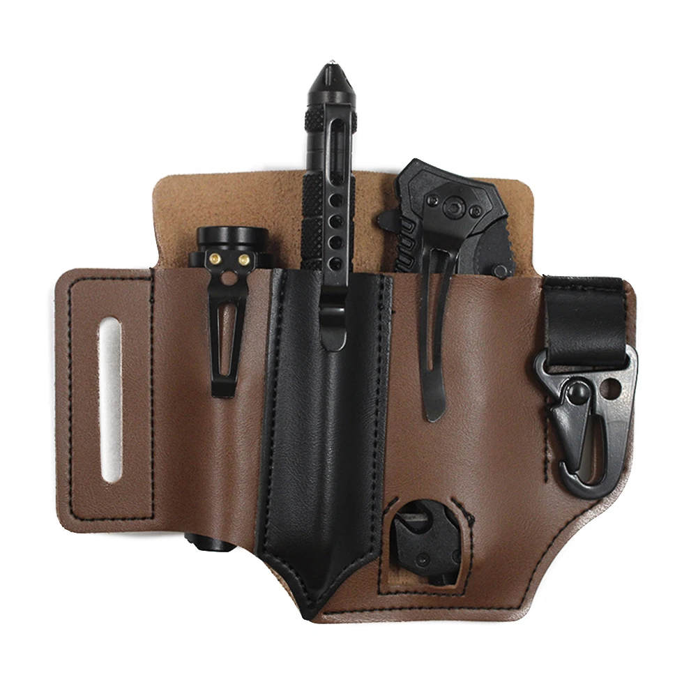 

Тактический Многофункциональный кожаный карманный органайзер с держателем для ключей для ремня и фонарика, аксессуары для кемпинга