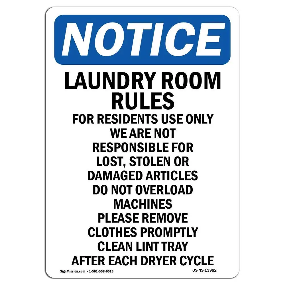 

Everett Goodman Home Decor - Safety Sign Notice Laundry Room Rules for Residents.8x12 Inch Metal Tin Sign