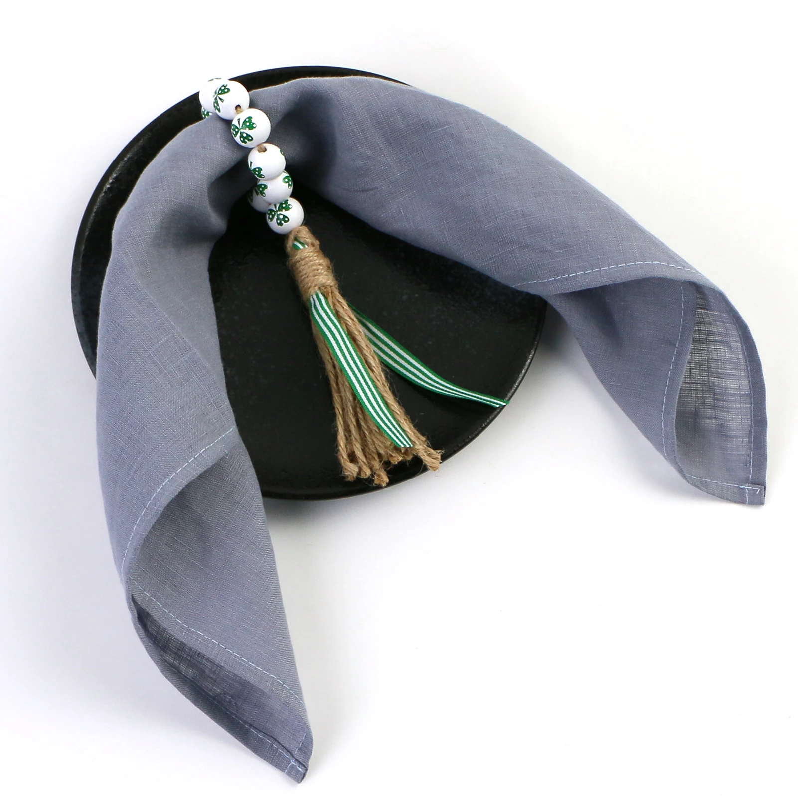 Scottish Style Wood Bead Napkin Rings Holder Garland with Tassels Farmhouse Rustic Country Prayer Wall Hanging Home Decor