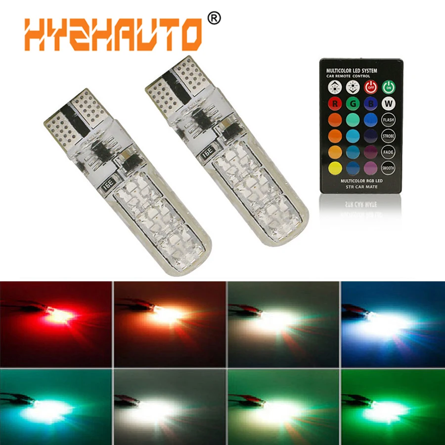 Стильный автомобильный светодиодный светильник t10 6 SMD 5050 RGB W5W, 2 шт., цветной, светодиодный, мигающий, стробоскопический, кремниевый, новинка