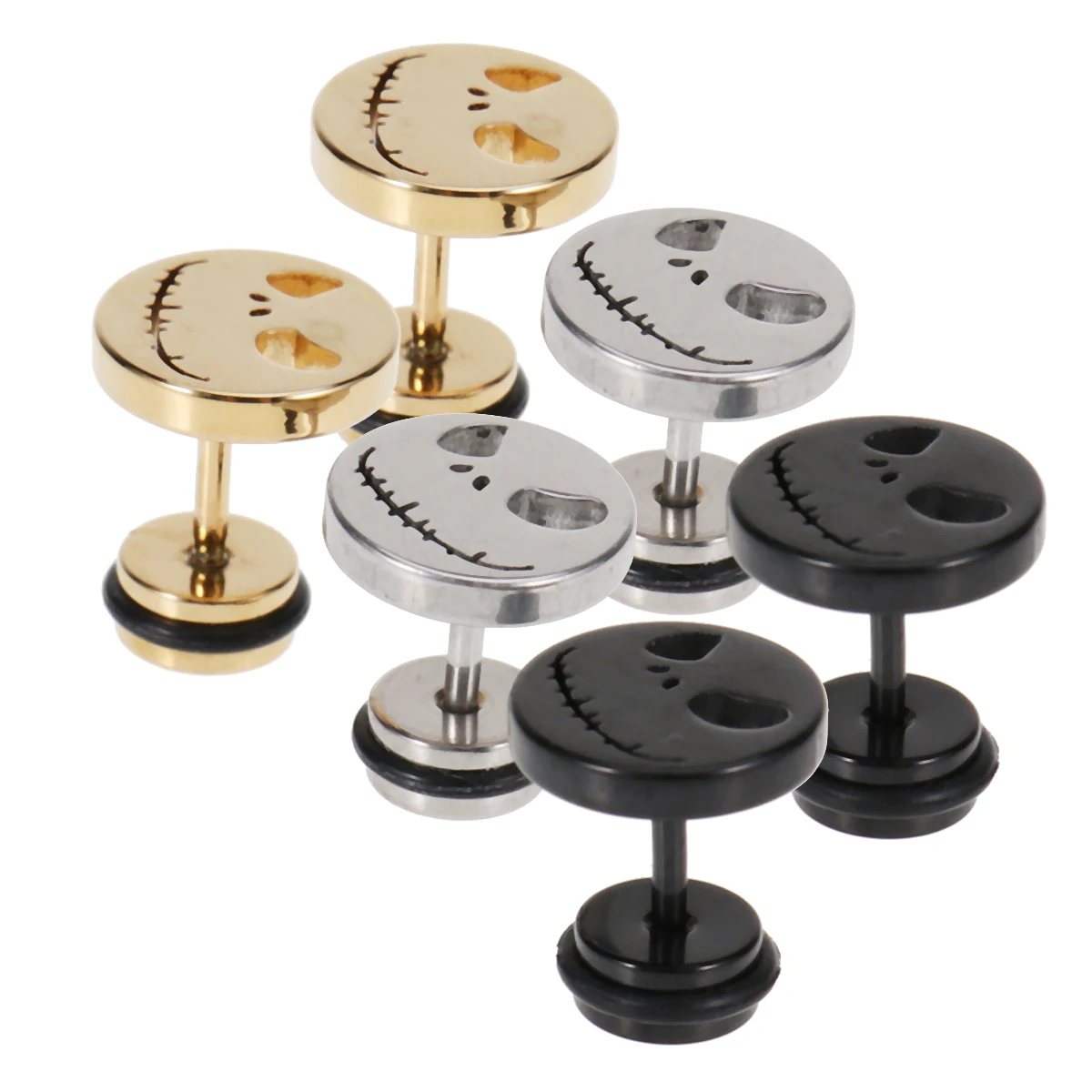 Хэллоуин Тыква серьги гвоздики сталь черное золото смешная призрак кошмар лицо