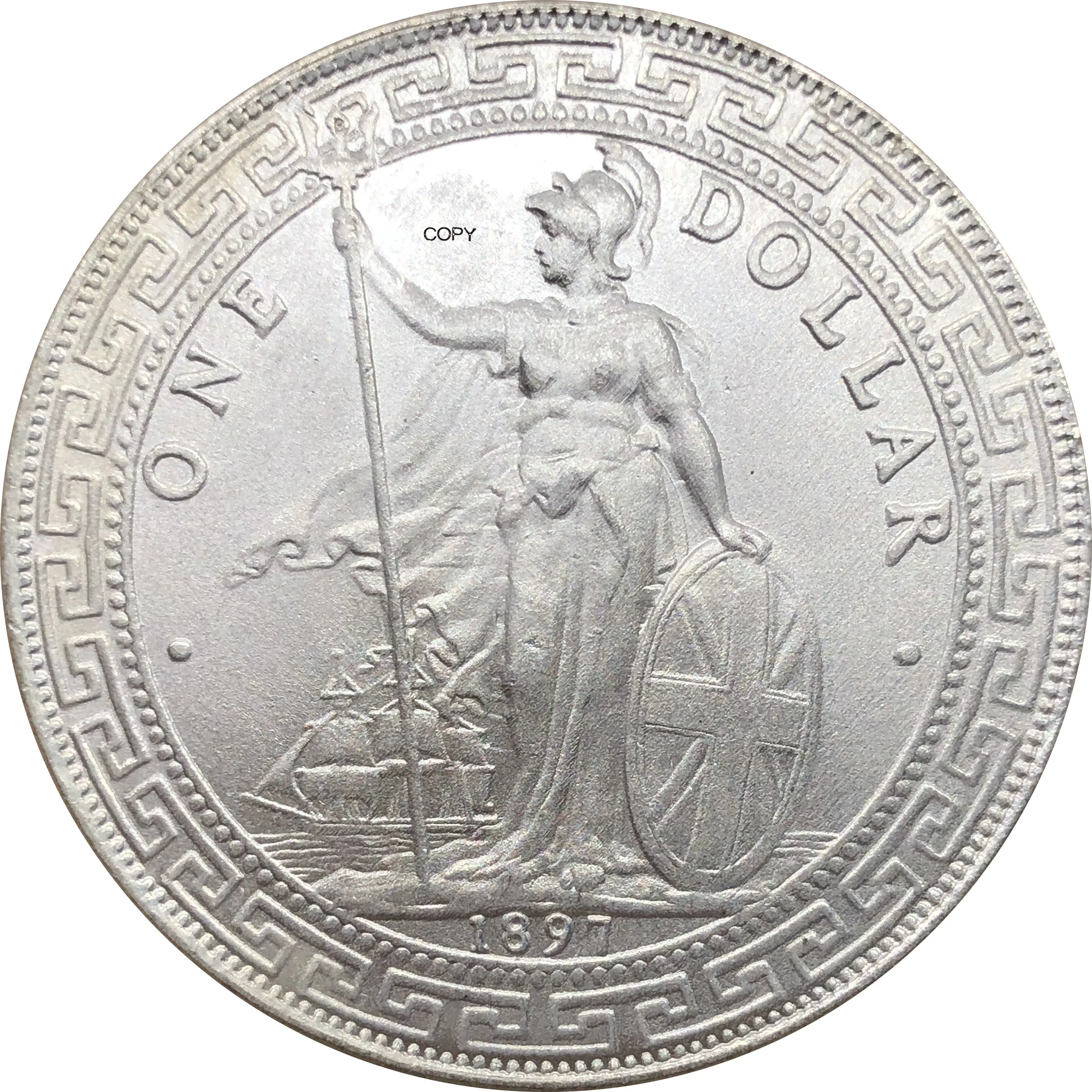 Великобритания 1 доллар британский торговый 1897 один Посеребренная монета с