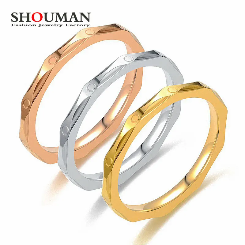 

SHOUMAN 2MM Exquisite Irregular Multi-faceted Cut Diamond-shaped Stainless Steel Men And Women Couple Ring Fashion Jewelry Gift