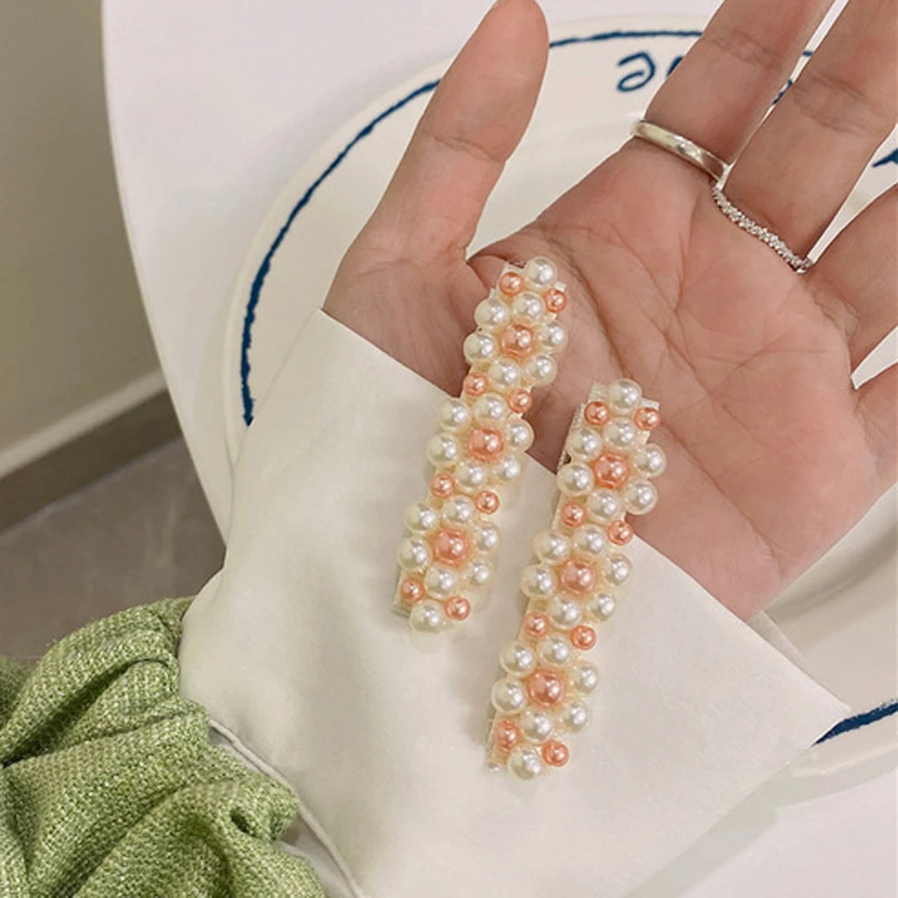 

Retro Colorful Imitated-Pearl Beaded Duckbill Clip Lovely Sweet Star Long Thin Hairpin for Women Accessories