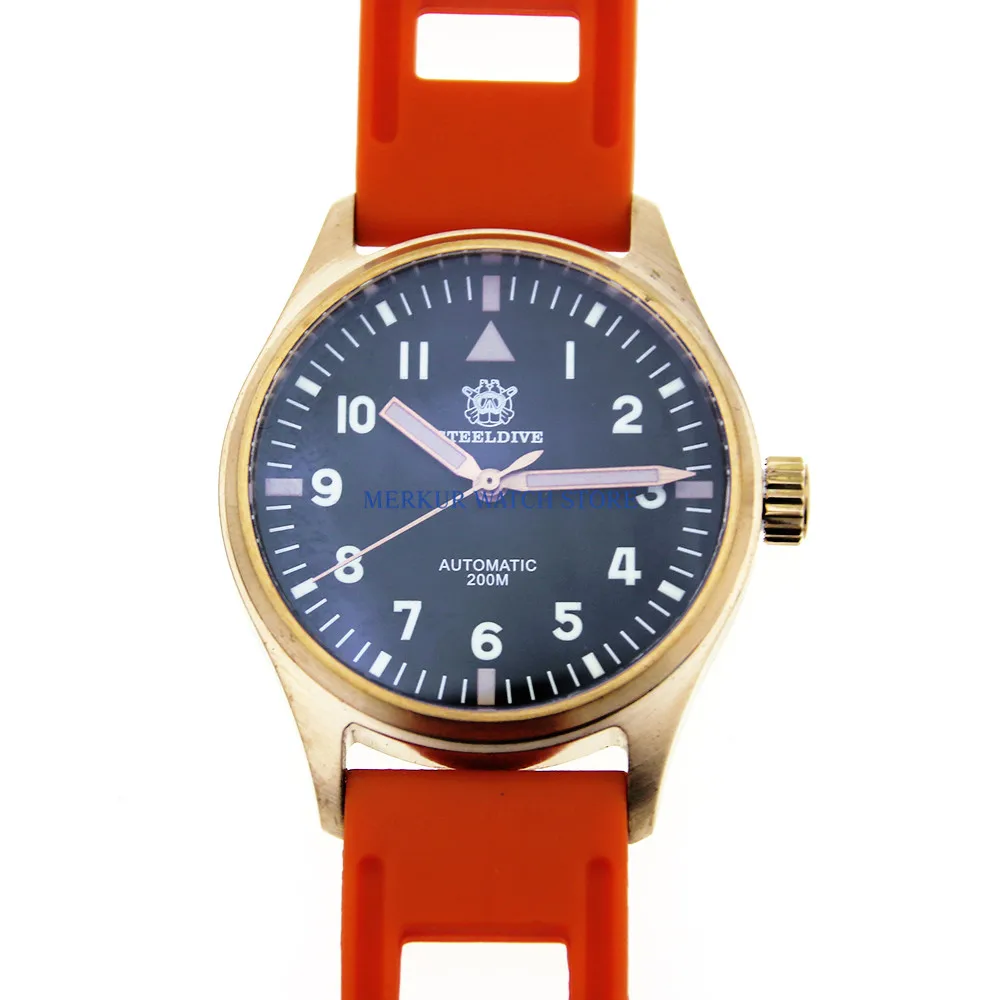 Mens NH35 Automatic Pure Bronze Diver Steel Dive Watch 200m fLIEGER Super LumiNova b-uhr pILOT wATCH
