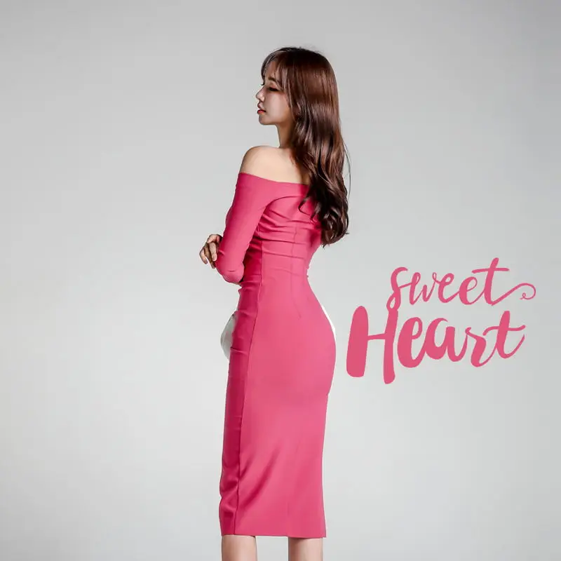 Элегантное корейское облегающее женское платье с открытыми плечами весеннее