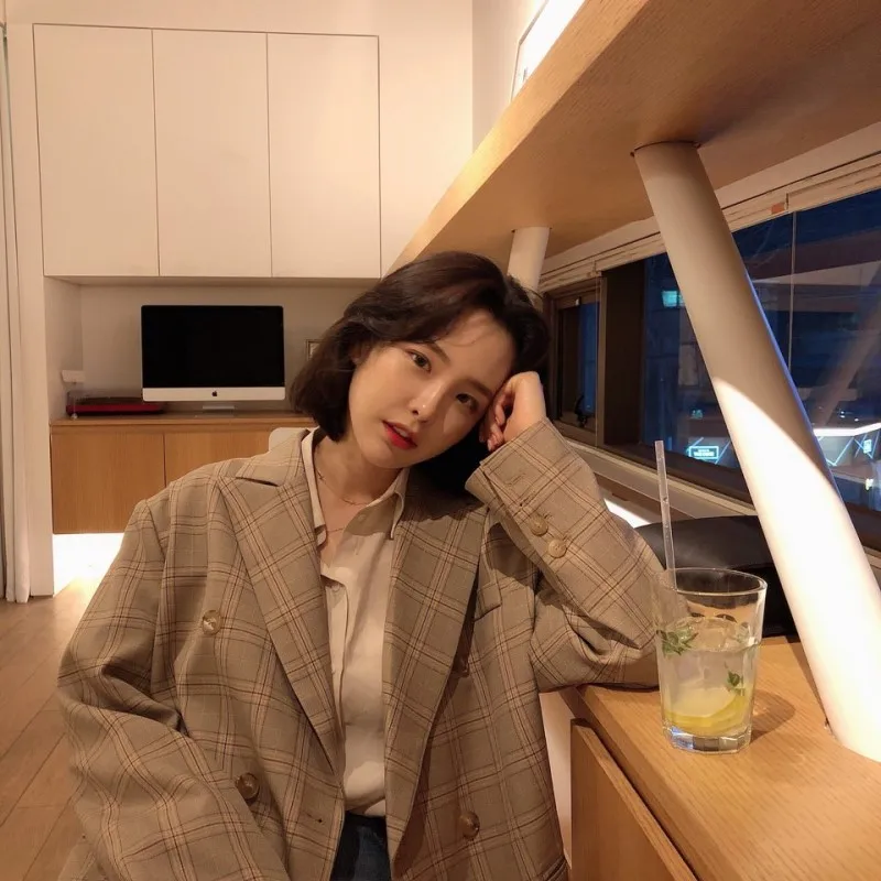 2 цвета 2019 праздничный стиль синий клетчатый блейзер для женщин двойная кнопка