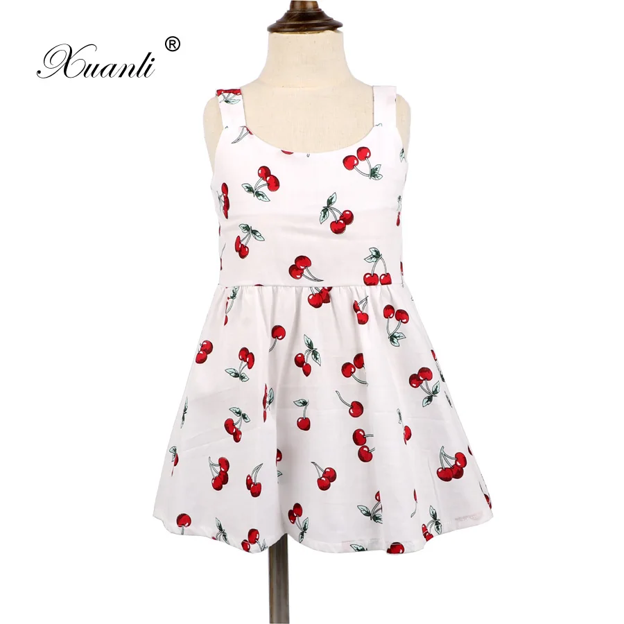 Детские платья без рукавов летние с принтом вишни и листьев для детей костюм