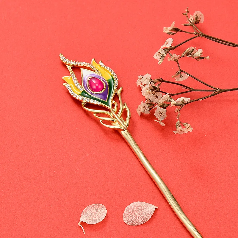 Серебряные палочки для волос с павлиньими перьями 925 Китайская Этническая