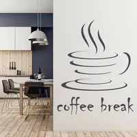 Coffee Break Wall Decal Words Lettering Vinyl Window Stickers Steaming Cup Food Drink Wall Art Kitchen Cafe Interior Decor M863
