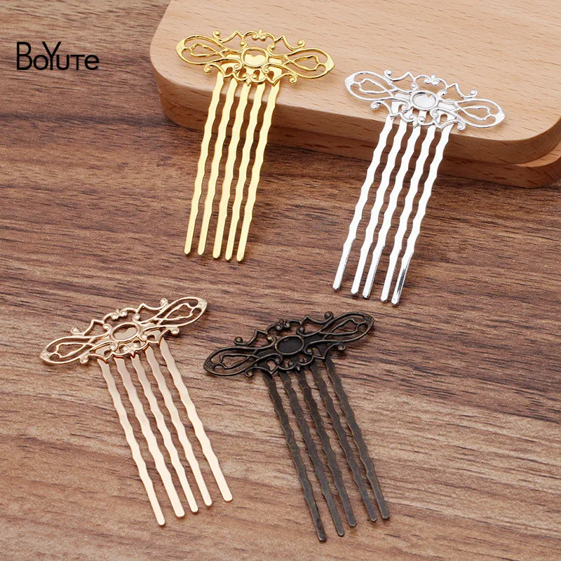 38x55MM Hair Comb BoYuTe(10 шт./лот) 5 зубов металлическая филигрань цветок гребень для волос Тиара Diy Свадебные аксессуары для волос - Цвет: 38x55MM Hair Comb
