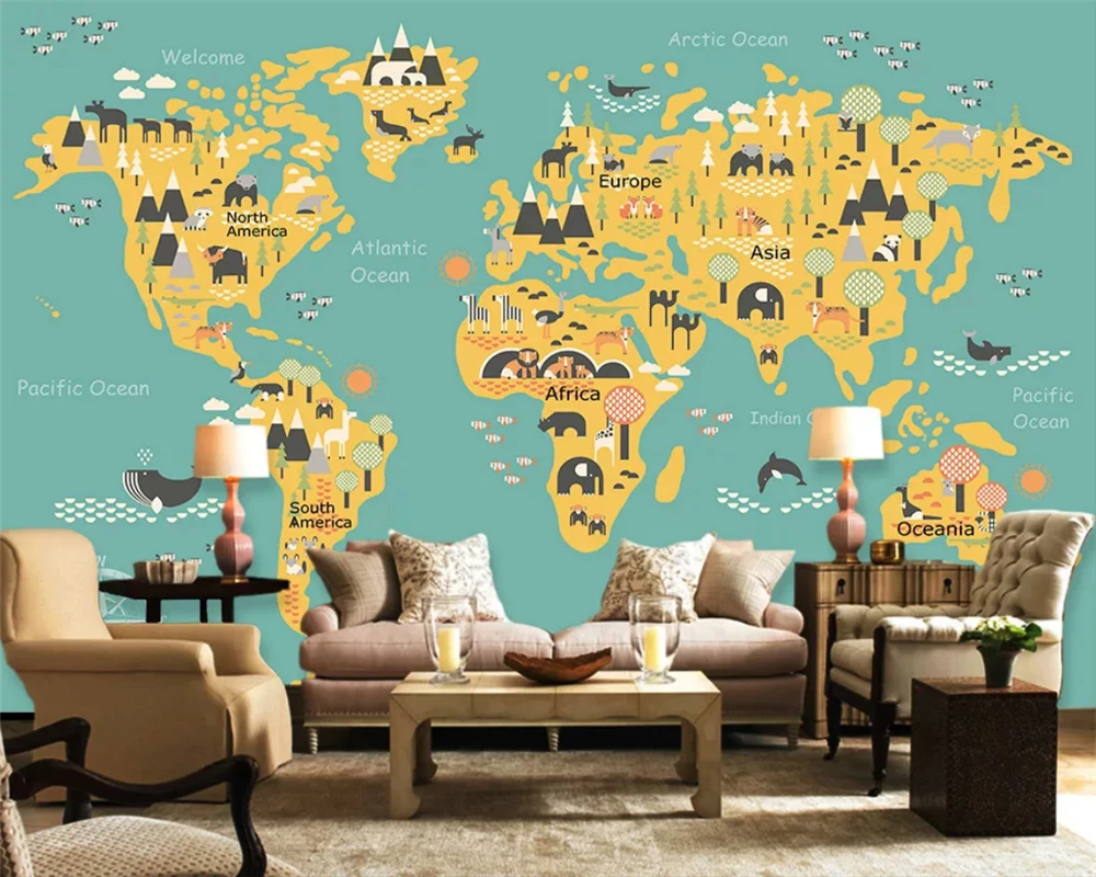 

beibehang Custom decorative painting stereo bedroom classic children map background modern wallpaper wall papers home decor