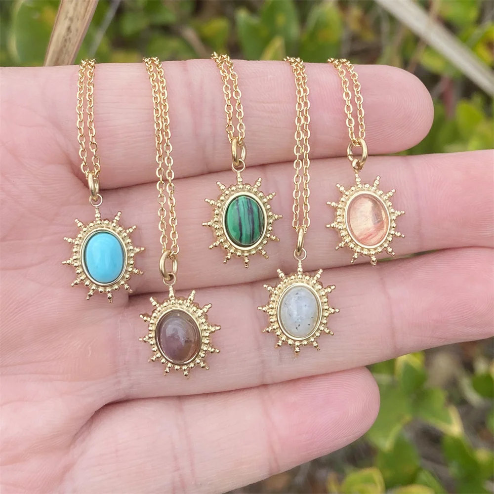 

Ожерелье из нержавеющей стали, цепочка, Золотое колье, кулон из природного камня, ожерелье для женщин, свадебный подарок, модные ювелирные и...