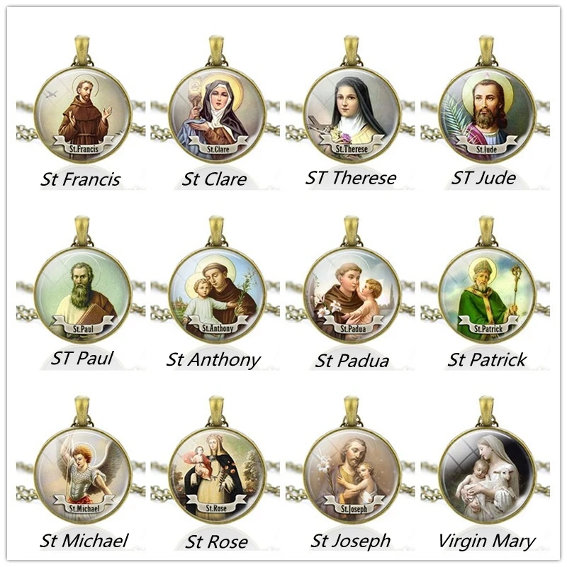 

St Francis Patrick Michael Virgin Mary Necklace Christian Saint Pendant Necklace Religion Jewelry Gifts