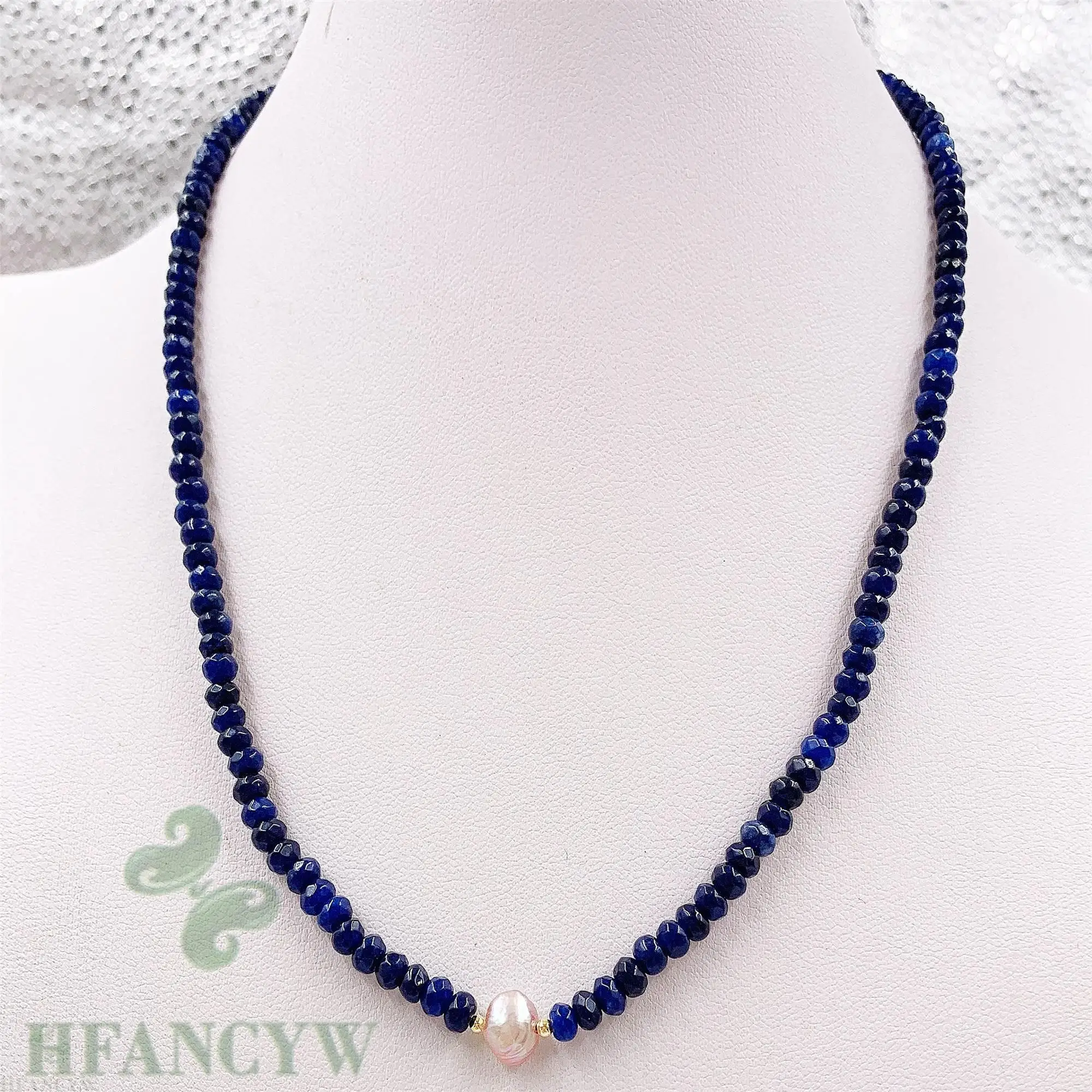 Синий халцедон розовый жемчуг ожерелье 18 дюймов ювелирные изделия шикарные