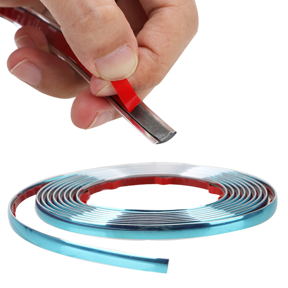 

LEEPEE Car Rearview Mirror Bumper Silver Self Adhesive Side Door Chrome Strip Styling Mouldings Protector Tape