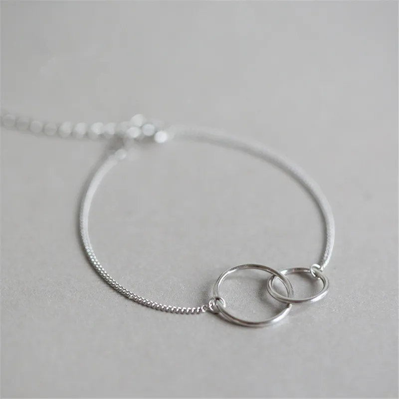 

Adjustable Size 925 Sterling Silver Double Circle Charm Bracelet & Bangle For Women Party Jewelry sl060