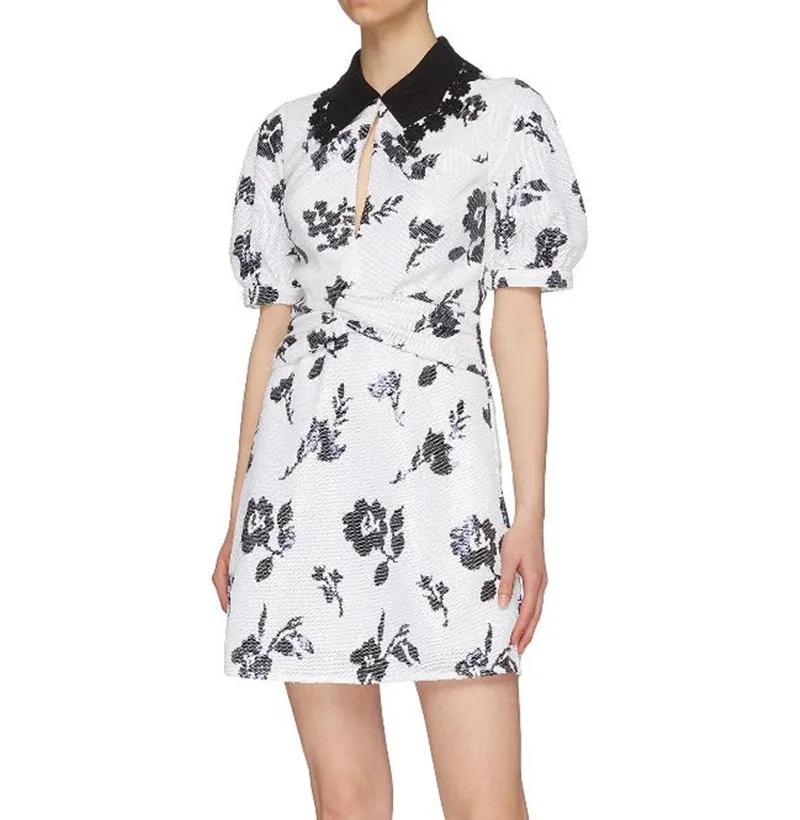 

Luxury Sequins Dress WOmen 2020 Hollow Out floral SHort Sleeve Slim A line Twist Dress Ladies Night Party Dress