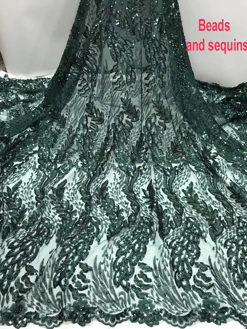 Emerald green African tulle lace fabric fashion sequins French net with lots of beads for party dress 8 colors FCC053 | Дом и сад