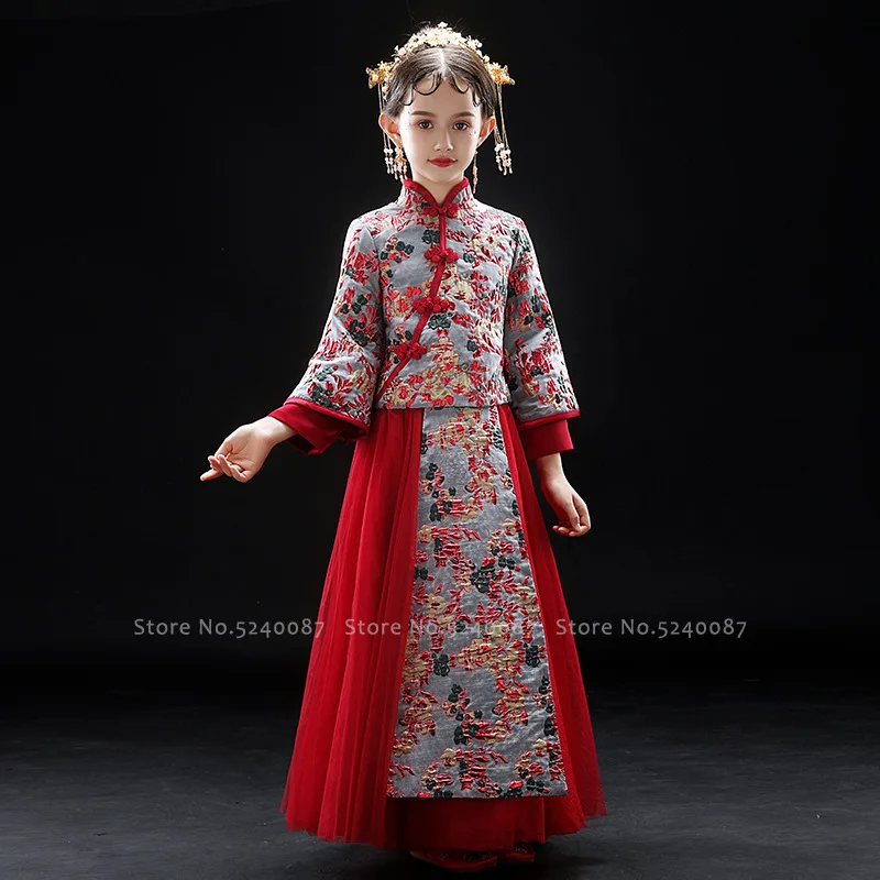 Cheongsam Tang костюм для девочек принцесса вечернее платье Qipao Детский новогодний