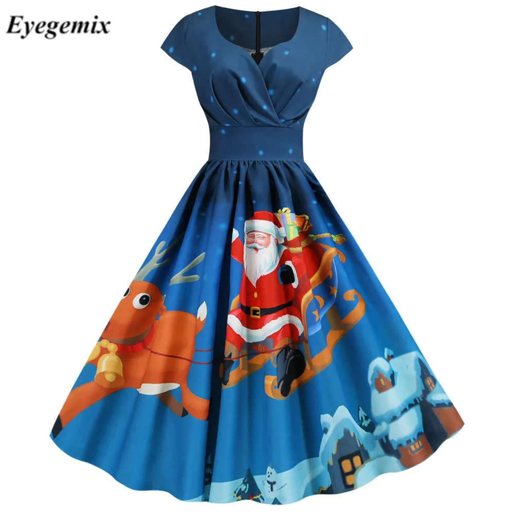 Винтажное платье 2020 повседневное рождественское с оленем снеговиком женское 50S