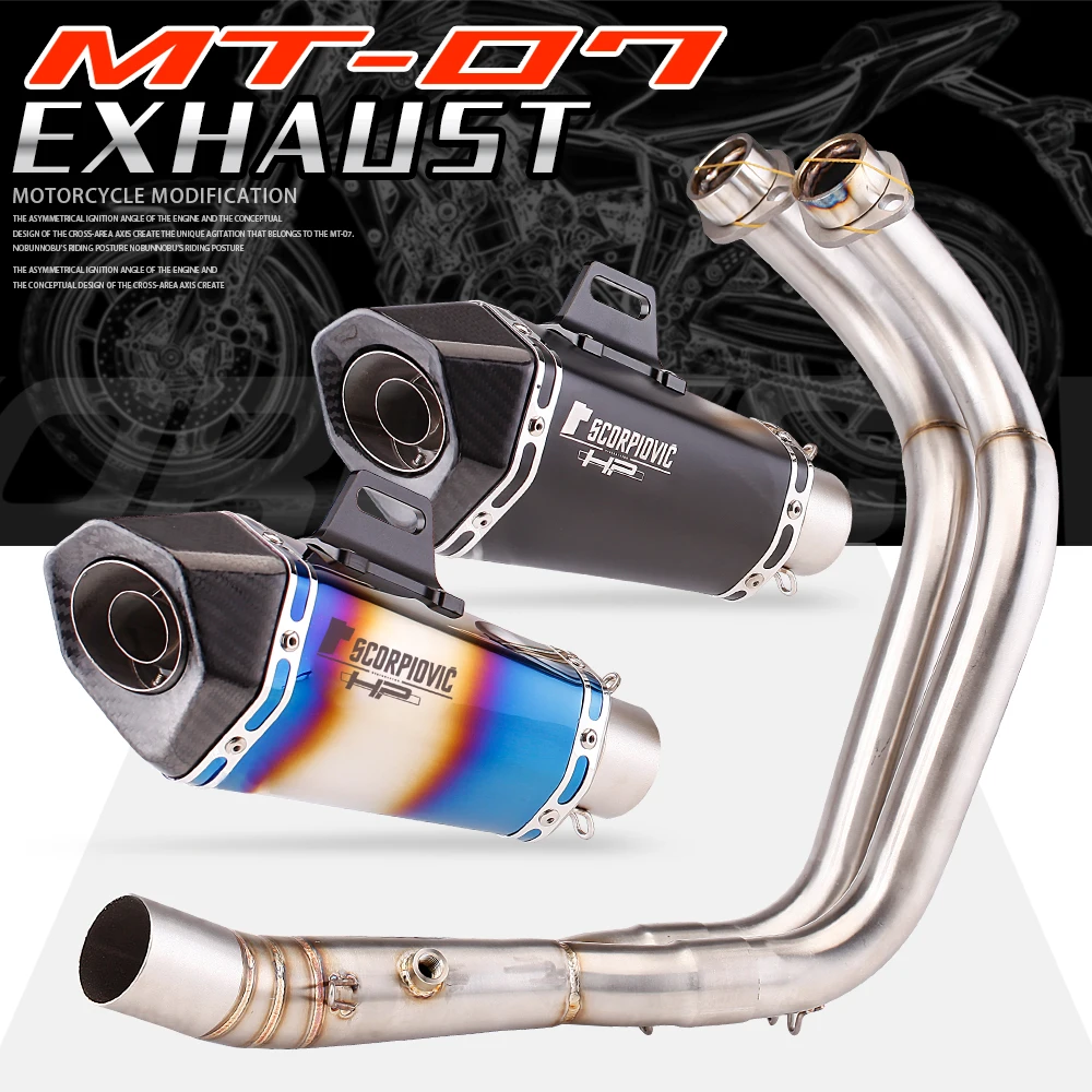

Complete motorcycle exhaust system mt07 fz07, for yamaha tester MT-07 2014-2019, with muffler xsr700 2014, 2016, 2017, 2018