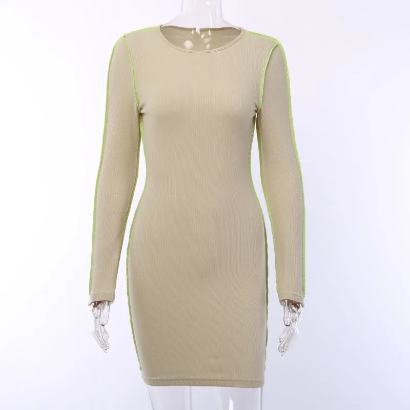 Пикантные с круглым вырезом вязаное платье Для женщин длинными рукавами в стиле