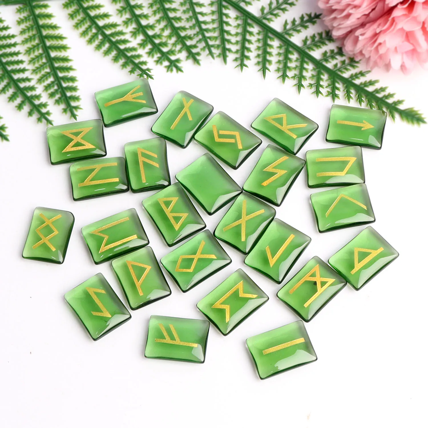 

25pcs Glass Rune Symbols Stone Carved Divination Mineral Meditation Healing Fortune-telling Reiki Collection Home Decor Gift