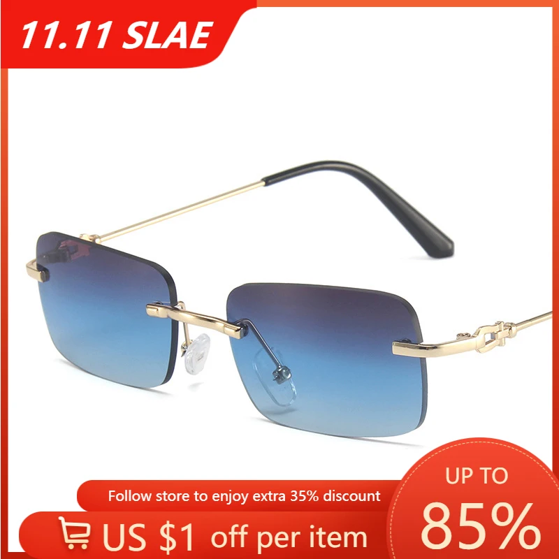 

Fashion Vintage Rimless Rectangle Sunglasses Women Luxury Brand Retro Gradient Eyeglasses Clear Lens Men Driving Glasses Oculos