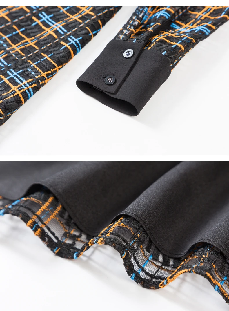 

2021 Spring New Pattern Vintage Casual Long Sleeve Plaid Lace Shirt Dress for Women