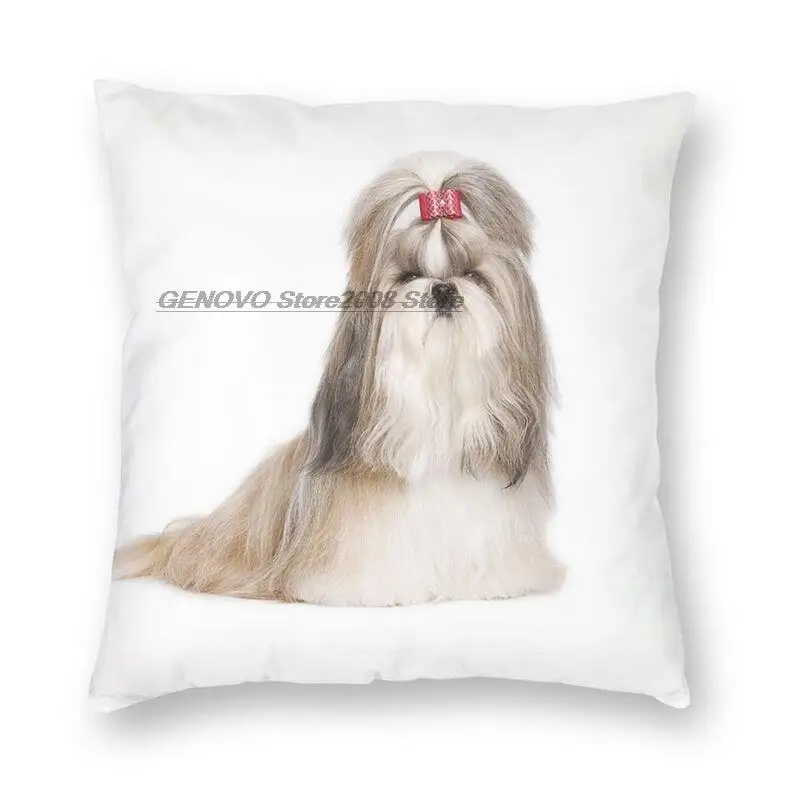 

Kühlen Shih Tzu Mit Bogen Kissen Fall Hause Dekorative 3D Doppel-seitig Gedruckt Hund Tier Kissen Abdeckung für Sofa