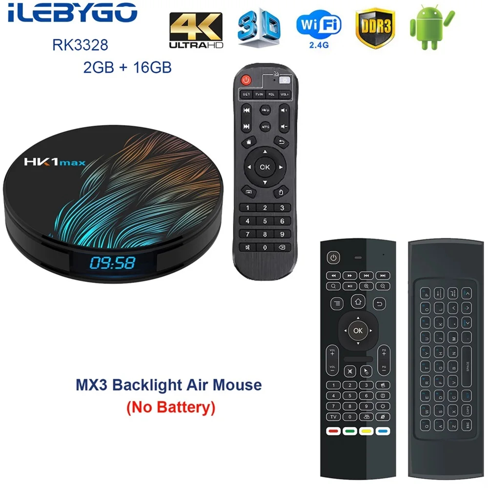 2GB 16GB MX3 ILebygo Android 9,0 Smart tv BOX HK1 MAX RK3318 DDR3 4G 64G ТВ приемник 4K двойной Wifi BT 4,0 медиаплеер игровой набор магазина верхняя коробка - Цвет: 2GB 16GB MX3