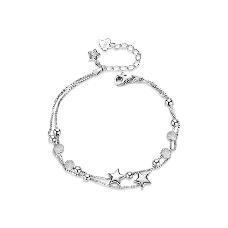 Double Star 925 Sterling Silver Bracelet Female INS Wind Minority Design Sense Of Simple Romantic Transfer Beads Ornaments